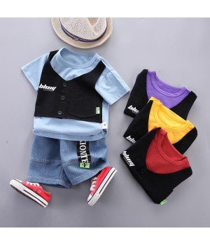 Conyson source factory price fashion summer Boy kid boutique baby t-shirt Clothing suit wholesale shorts 2 pieces clothes set