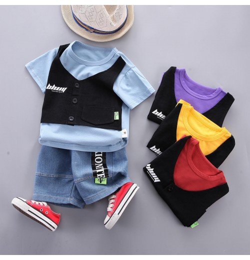 Conyson source factory price fashion summer Boy kid boutique baby t-shirt Clothing suit wholesale shorts 2 pieces clothes set