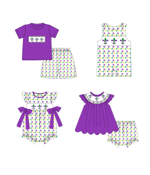 Mardi Gras carnival wholesale custom newborn clothes baby clothing set sleeveless girl outfits