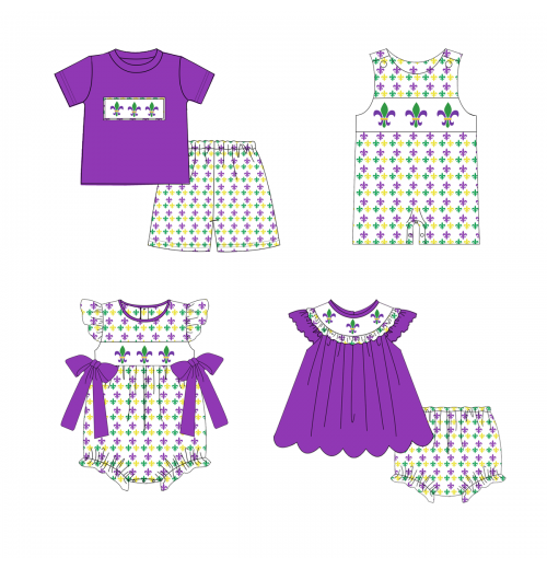 Mardi Gras carnival wholesale custom newborn clothes baby clothing set sleeveless girl outfits