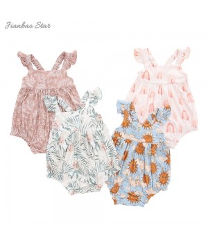 Wholesale Ruffle Style baby Romper Summer Lovely baby Girls Suspender 100%cotton Fabric Sleeveless baby Romper