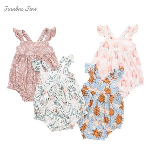 Wholesale Ruffle Style baby Romper Summer Lovely baby Girls Suspender 100%cotton Fabric Sleeveless baby Romper