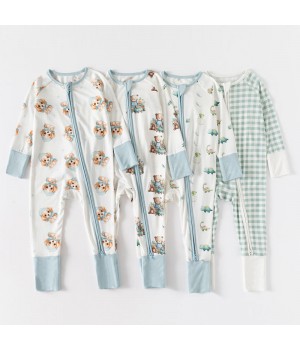 AustinBella High quality suppliers vendors custom printed baby clothes floral organic bamboo baby romper zipper blanket pajamas