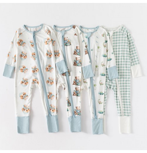 AustinBella High quality suppliers vendors custom printed baby clothes floral organic bamboo baby romper zipper blanket pajamas