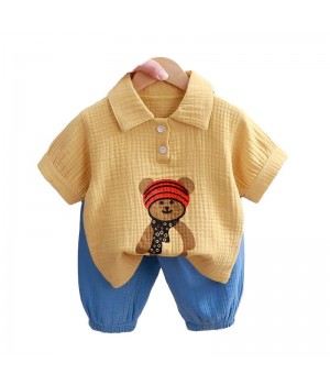 Summer thin lapel boy baby cotton yarn clothing set wholesale children's clothing wholesale