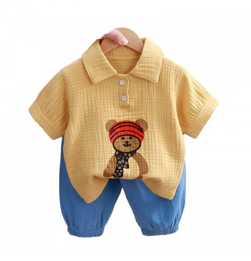 Summer thin lapel boy baby cotton yarn clothing set wholesale children's clothing wholesale