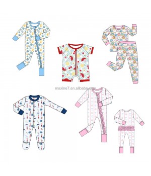 Bamboo Baby Cloth Jumpsuit Organic Cotton Double Zippers Bamboo Rompers Onesie Footed Sleepwear Kids Pajamas