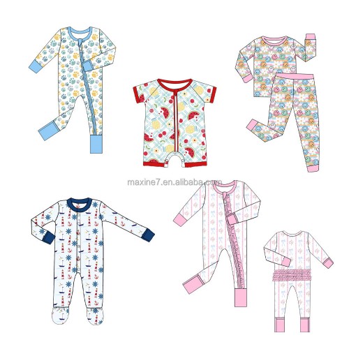 Bamboo Baby Cloth Jumpsuit Organic Cotton Double Zippers Bamboo Rompers Onesie Footed Sleepwear Kids Pajamas