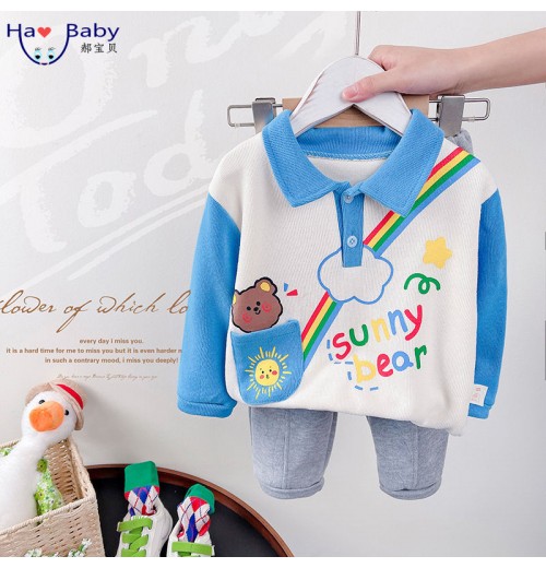 Hao Baby Children's 2022 Spring Clothes Outfits Baby Fashion Children's Clothes Suits Rainbow Bear Pocket Sweater Set