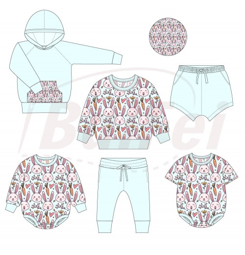 ibaifei custom easter painting spring bamboo kids clothing set new style casual comfortable baby boy clothes