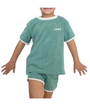 Custom Unisex Terry Tee Short For Children Comfort Soft Terry Fabric Fashion Kids Clothing Set