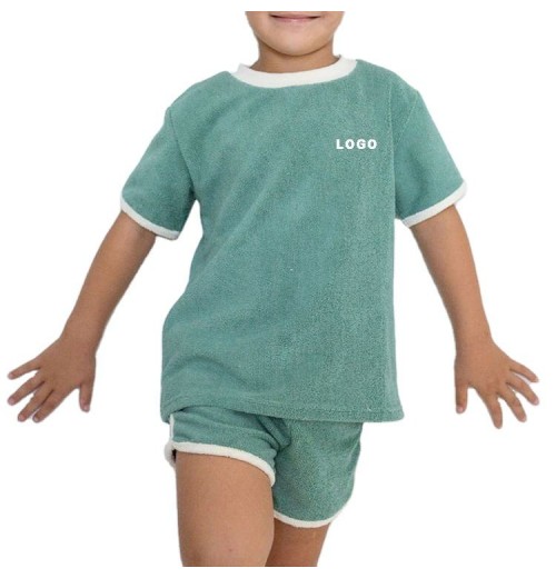 Custom Unisex Terry Tee Short For Children Comfort Soft Terry Fabric Fashion Kids Clothing Set