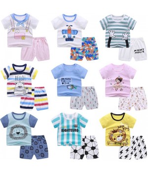 Cotton Baby Boys and Girls Summer Shirts and Shorts Sets with Custom Cartoon Prints