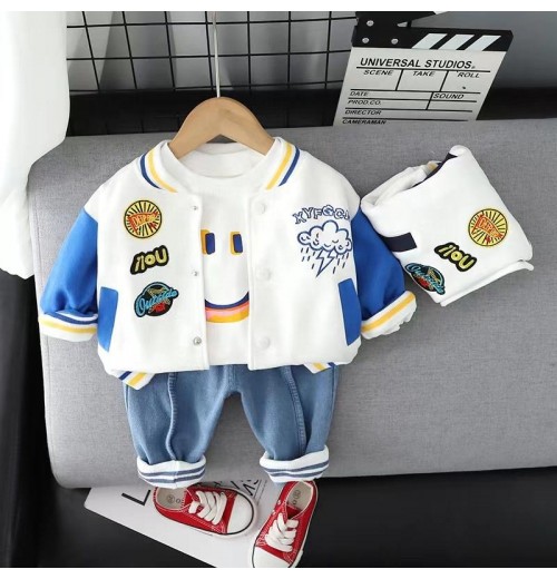 2023 Fall 1 2 3 4 to 5 Years Old Baseball Jersey 3 Piece Set Tracksuits Autumn Kid Cloth Toddler Boys Clothing Baby Boy Clothes