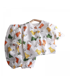 Summer boy baby eight-point sleeve clothing set children's cotton yarn pajamas set wholesale