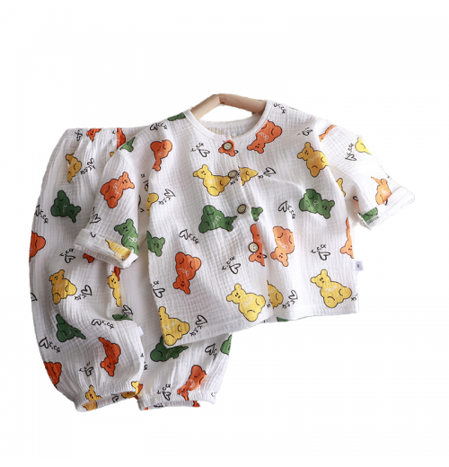 Summer boy baby eight-point sleeve clothing set children's cotton yarn pajamas set wholesale