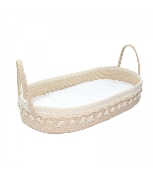 Cheap Handmade Woven Cotton Rope Moses Basket With Mattress Pad , Soft Blanket Baby Changing Basket With Removable Cover