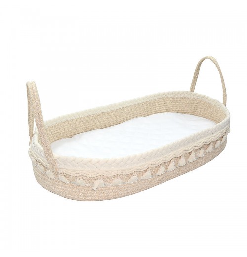 Cheap Handmade Woven Cotton Rope Moses Basket With Mattress Pad , Soft Blanket Baby Changing Basket With Removable Cover