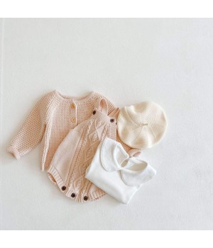 OEM Custom Baby Clothes 100% Cotton Solid Color Short Sleeve Baby Bodysuit Spring Summer romper knitting coat baby girl sweater