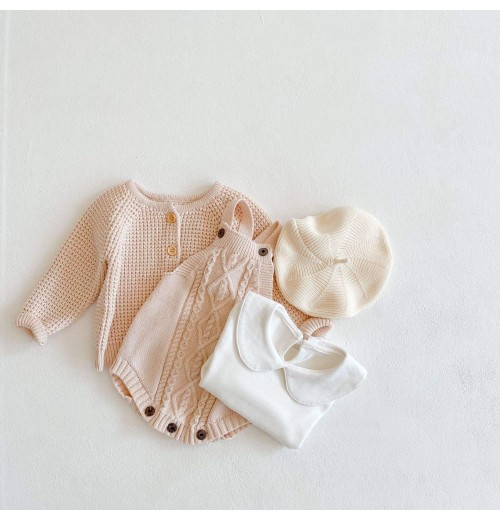 OEM Custom Baby Clothes 100% Cotton Solid Color Short Sleeve Baby Bodysuit Spring Summer romper knitting coat baby girl sweater