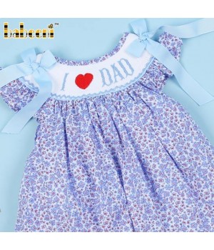 I Love Dad Hand Smocked Girl Floral Dress ODM Customized Embroidery Wholesale Manufacturer baby Girl Dresses In Vietnam - BB3079