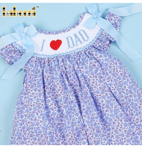 I Love Dad Hand Smocked Girl Floral Dress ODM Customized Embroidery Wholesale Manufacturer baby Girl Dresses In Vietnam - BB3079