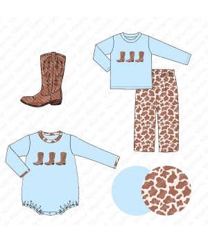 Maxine Design Boy Clothing Set Boots Embroidery Kids Clothing Custom Print & Applique Children's Clothing Set