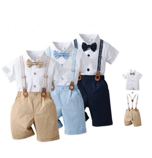 Customizable Gentleman's 2-Piece Baby Boy Outfit Set - Adorable Shirt and Denim Jeans Romper Suit