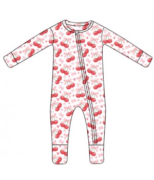 New Trend bamboo fiber bow fruit pattern long sleeve pajamas baby rompers for summer