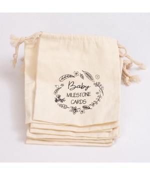 Wholesale Hello World Baby Milestone Cards Cloth Packaging Sack Bundle Mouth Cotton Canvas Drawstring Bag