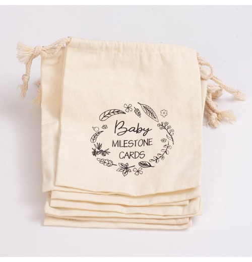 Wholesale Hello World Baby Milestone Cards Cloth Packaging Sack Bundle Mouth Cotton Canvas Drawstring Bag