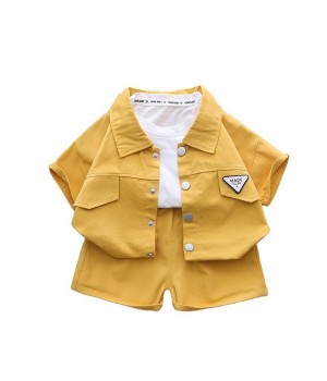 Conyson high quality fashion summer Boy kids short sleeve baby solid color Clothing suit wholesale cotton 2 PIECE clothes set