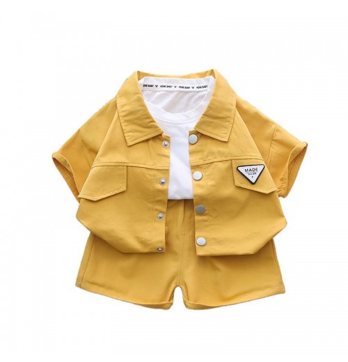 Conyson high quality fashion summer Boy kids short sleeve baby solid color Clothing suit wholesale cotton 2 PIECE clothes set