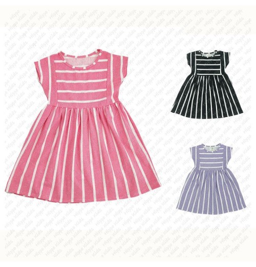 Fashion Boutique Infant Girls Clothing Sleeveless Striped Print Dress Casual Baby Girls Cotton Dress Clothes For Summer