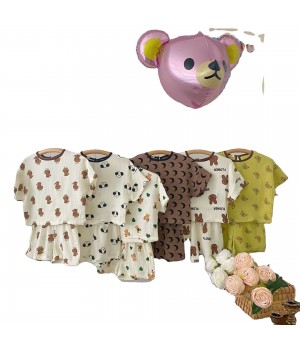 Baby Kids Summer 100% Cotton Yarn Clothing Set Toddler Boys Girls Cute Bear Banana Print Casual Pajamas