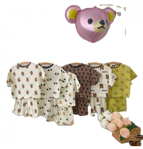 Baby Kids Summer 100% Cotton Yarn Clothing Set Toddler Boys Girls Cute Bear Banana Print Casual Pajamas