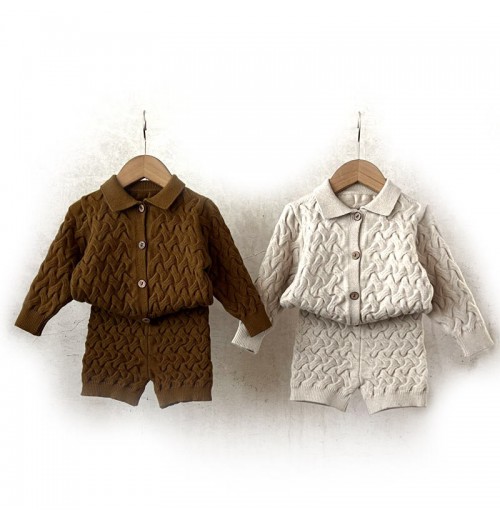 SEEJOYOU Boys' And Girls' High Quality Sweater Cardigan Set Spring Solid Knitted Shorts Coat Set Autumn Baby Clothing