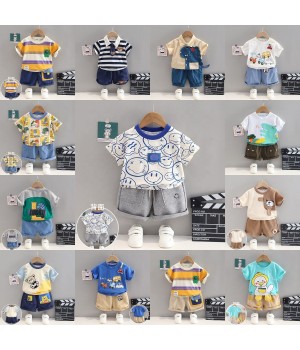 Class A pure cotton children's suit 2024 summer new pure cotton baby boy thin T-shirt children's clothing wholesale