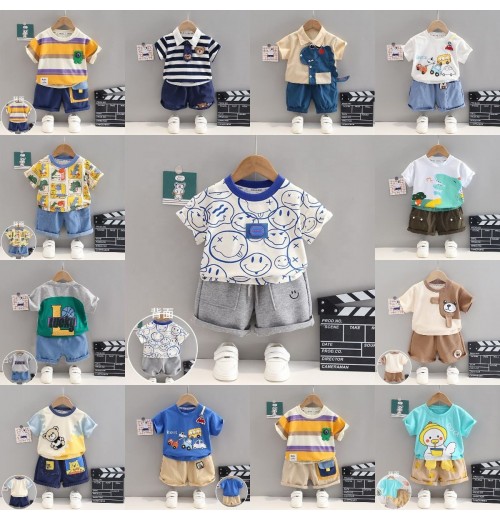 Class A pure cotton children's suit 2024 summer new pure cotton baby boy thin T-shirt children's clothing wholesale