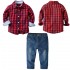 New Design Baby Set Little Kids Cloth Wholesale Plaid Shirt Long Sleeves Beautiful Jeans 2 Pieces boyset 19A306